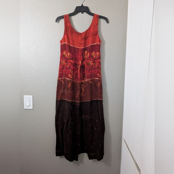 R.J & Co Petite Floral Sleeveless Maxi Dress - Red and Brown Vintage - Picture 2 of 3